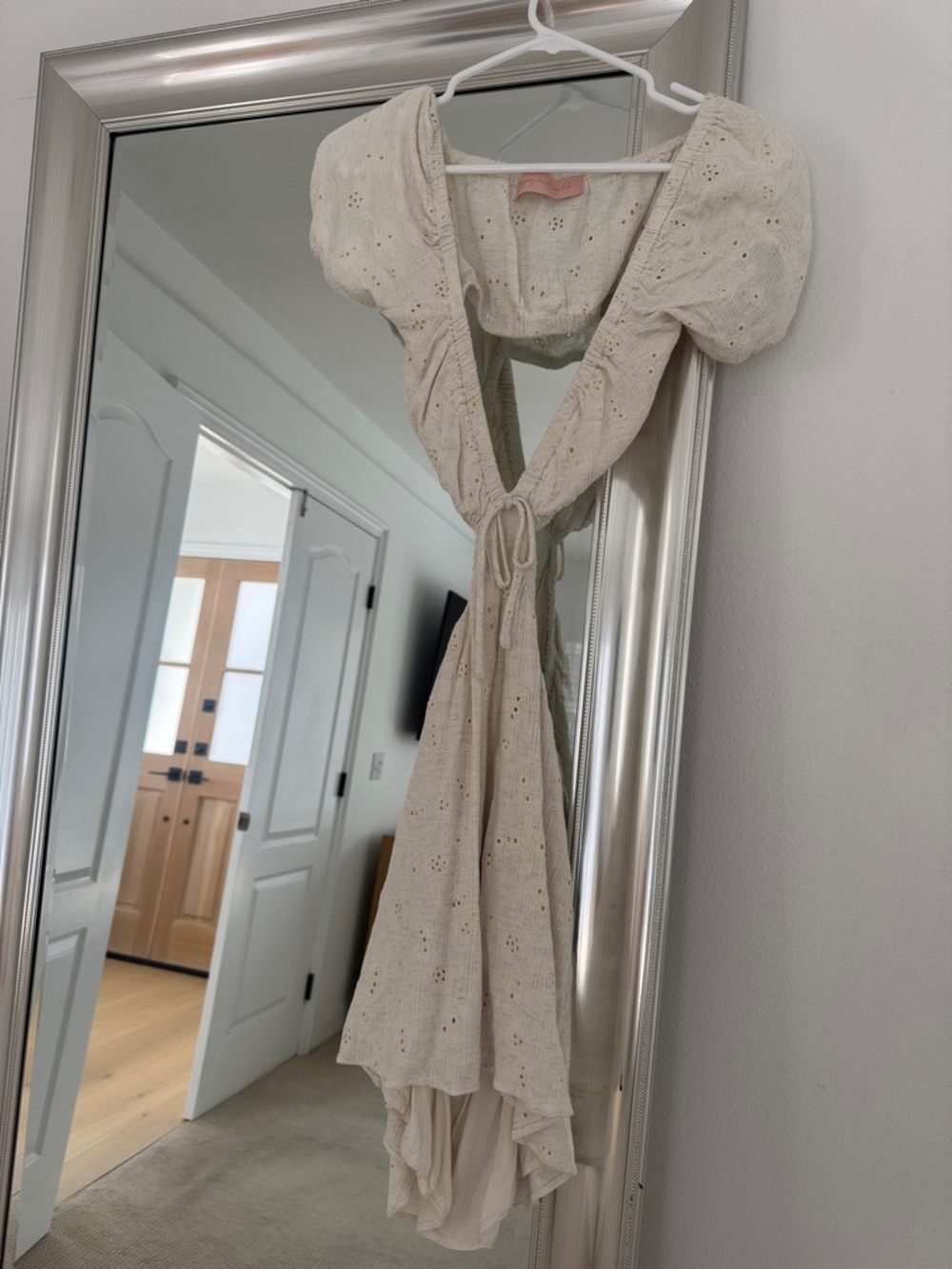 Designer backless  Ivory Eyelet Puff-Sleeve Maxi Dress
